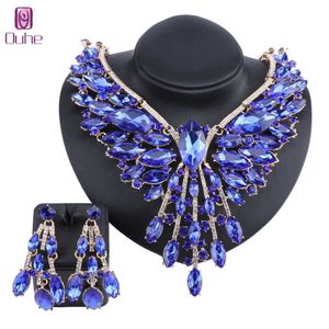 Mode cristal strass déclaration collier boucles d'oreilles pour les femmes indiennes mariée mariage fête accessoires décoration ensemble de bijoux H1022