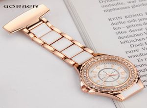 Fashion Crystal Rose Gold Clidon Pocket montre analogique Brooch Elegant Steel Femmes Men Quartz Nurses Luxury Watch FOB Cadeaux4821867