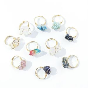 Fashion Crystal Stone Ring Handmade Gold Wire Wrap Boheemse sieraden Giftringen voor vrouwen Verjaardagsfeestje Ringen verstelbaar