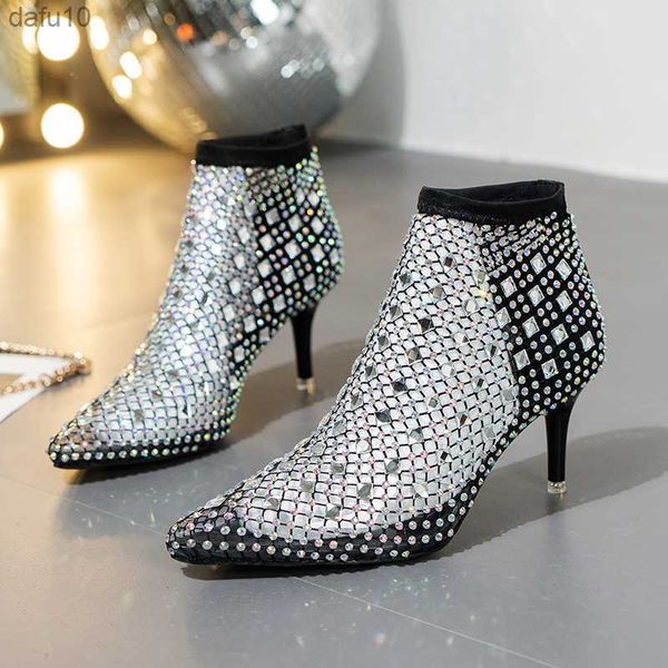 Botines superiores De malla De PVC transparente De cristal a la moda para Mujer, Zapatos De tacón alto con punta estrecha, Zapatos De Mujer L230704