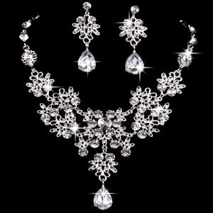 Mode kristal bruiloft oorbellen sieraden verstelbare hanger ketting bruids sieraden sets accessoires