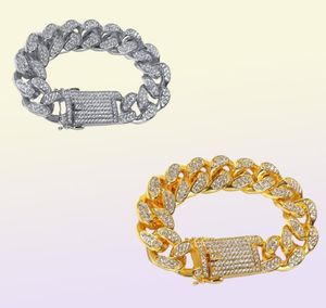 Bracelet de chaîne cubaine de mode pour hommes plaqué or blanc jaune strass Ice Out Bracelets Hip Hop chaîne de bracelet en plaqué or pour 1633240