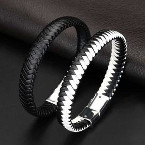 Mode manchet magneet armband heren vintage zwart gevlochten lederen armband fijne sieraden Q0719