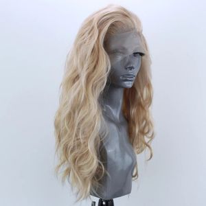 Fashion Curly Hand Sloot 13 * 2.5 Chemische vezels voorkant Lace Pruik Hoofddeksel Natuurlijke haarlijn Hoge temperatuur Zijig Wig Star Pat Stage Wig Props Pruik