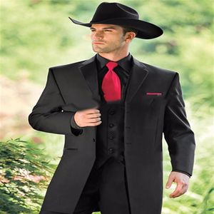 Fashion Custom Made Western Tuxedos Cowboy Slim Fit Zwart Bruidegom Pak Trouwpak Voor Mannen Prom Pak 3 PiecesJacket broek Vest273m