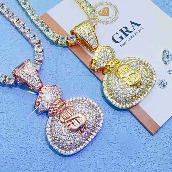 Mode personnalisé pendentif 925 collier en argent Sterling hip hop VVS diamant sac à main pendentif ensemble moissanite bijoux