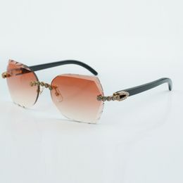 Gafas de sol con diamantes de ramo clásico y lentes de corte moderno 8300817 con brazo de cuerno de búfalo negro natural, tamaño 18-140 mm
