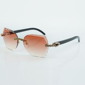 Fashion-cut lens klassieke boeket diamanten zonnebril 8300817 met natuurlijke zwarte buffelhoorn armgrootte 18-140 mm