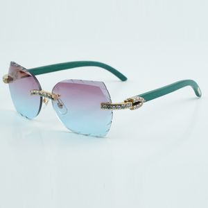 Fashion cut lens XL diamanten zonnebril 8300817 hoge kwaliteit natuurlijke groene houten poten zonnebril maat 60-18-135 mm