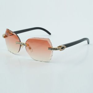 Fashion cut lens XL diamanten zonnebril 8300817 hoge kwaliteit natuurlijke zwarte buffelhoorn benen zonnebril maat 60-18-135 mm
