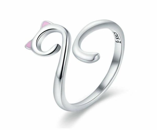 Mode mignon 925 en argent Sterling en forme de chat chaton animal de compagnie bande réglable Wrap bague pour les filles cadeaux de noël37076199424220