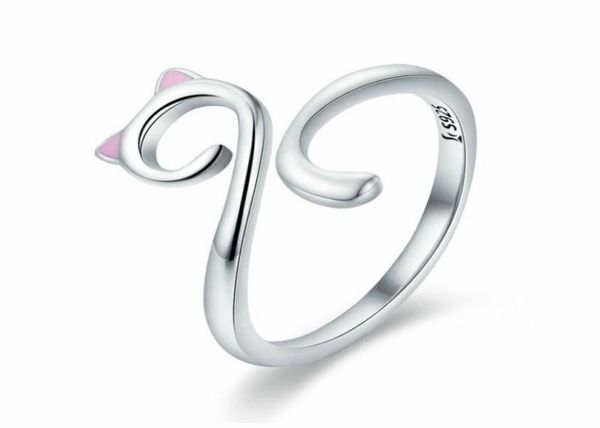 Mode mignon 925 en argent sterling chat en forme de chaton animal de compagnie réglable bande enveloppement bague pour les filles cadeaux de noël37076193043507