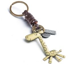 Mode mignon animal girafe suspension pendentif en cuir porte-clés clés porte-anneau chaînes de couverture pour clés de voiture sac à main bagages 2174106