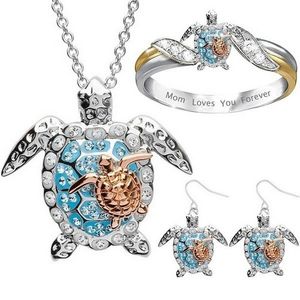 Mode mignon plage tortue collier boucles d'oreilles bague ensemble de bijoux femmes banquet accessoires saint valentin cadeaux romantiques