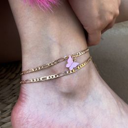 Tobilleras de mariposa bonitas a la moda para mujer, cadena de Color dorado y plateado, pulsera de sandalia para pie de playa, joyería Bohemia para pie 2020