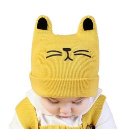 Mode schattige cartoonbeer oor babymuts herfst winter baby peuter pet zachte warme borduurbodems jongen meisje gebreide motorkap 3-36 maanden