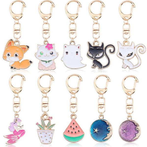 Moda linda creativa zorro gato llavero personalidad animal luna gota bolsa de aceite llavero anillo colgar accesorios