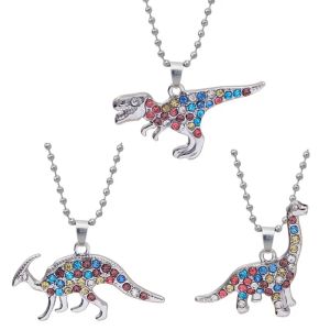 Mode Leuke Dinosaurus Hanger Ketting Ontwerper Zuid-Amerikaanse Verzilverde Kleurrijke Strass Hangers Dames Heren Kettingen Sieraden Chokers voor Vriend Gift