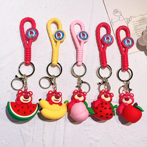 LLavero de oso de fresa y fruta bonita a la moda, llavero colgante para bolso de Cosplay, joyería modelo coleccionable