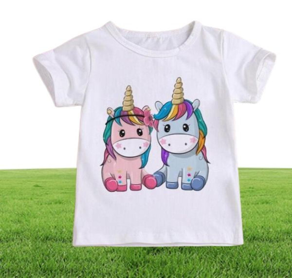 Mode mignon vestiges pour filles Unicorn Tops Rainbow Horse Girls Tshirt Cartoon Baby Boyround Cou Nouvel Enfants039S Shirt3101348