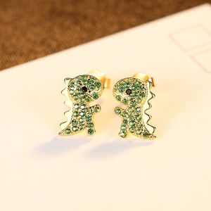 Mode mignon petit dinosaure 3A Zircon boucles d'oreilles femmes marque de luxe 18k plaqué or S925 boucles d'oreilles en argent Sterling femme boucles d'oreilles à breloques bijoux haut de gamme cadeau