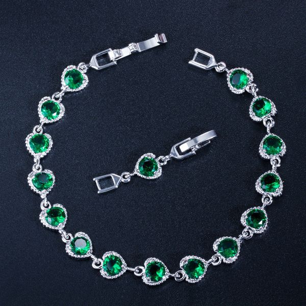 Mode mignon rencontrer coeur femmes bracelets bijoux bracelet à breloques argent blanc vert rubis saphir AAA zircon cubique laiton amour bracelet bracelets pour femmes cadeau