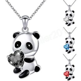 Mode schattige panda hanger ketting voor vrouwen zoete hartvorm kristal bengelen ketting ketting charme sieraden meisjes geschenken