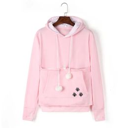 Moda bonito titular do animal de estimação hoodies mulheres camisolas homens unisex canguru cão gato bolsa grande bolso casaco inverno topos 240112