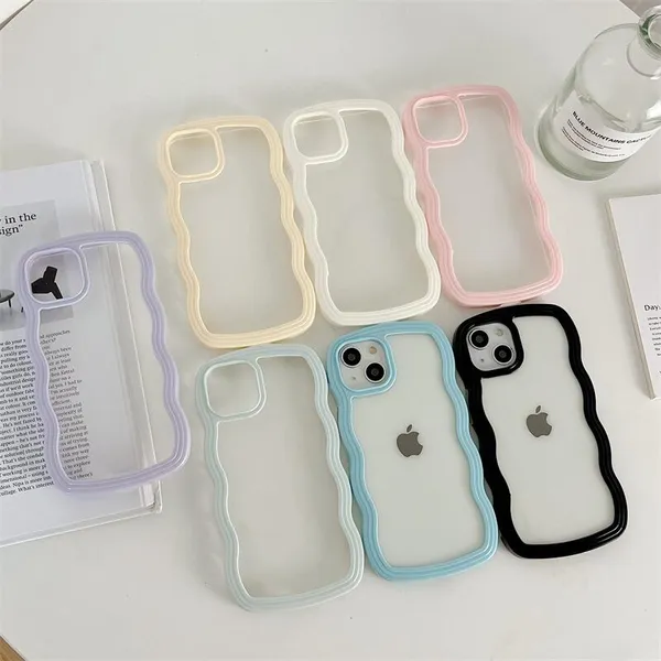 Coque antichoc transparente bouclée ondulée pour iPhone, compatible modèles 15, 11, 12, 13, 14 Pro Max, 7, 8 Plus, X, XR, XS, Capa esthétique