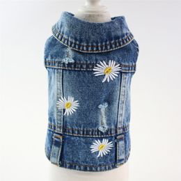 Mode Daisy Motif Animaux Chien Vêtements Veste Denim Vêtements Pour Animaux De Compagnie pour Petits Chiens Teckel Bichon Cowboy Chat Gilet Printemps XS-XXL YF0042