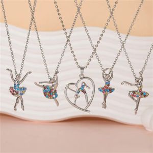 Mode Dansen Ballet Meisje Hanger Ketting Designer Zuid-Amerikaanse Verzilverde Kleurrijke Strass Hangers Dames Kettingen Sieraden Chokers voor Vriend Gift