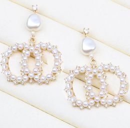 Boucles d'oreilles pendantes à la mode pour femmes, marque de luxe de styliste, argent 925, lettre géométrique, longue perle, cristal strass, pompon, boucle d'oreille, accessoires de bijoux de fête