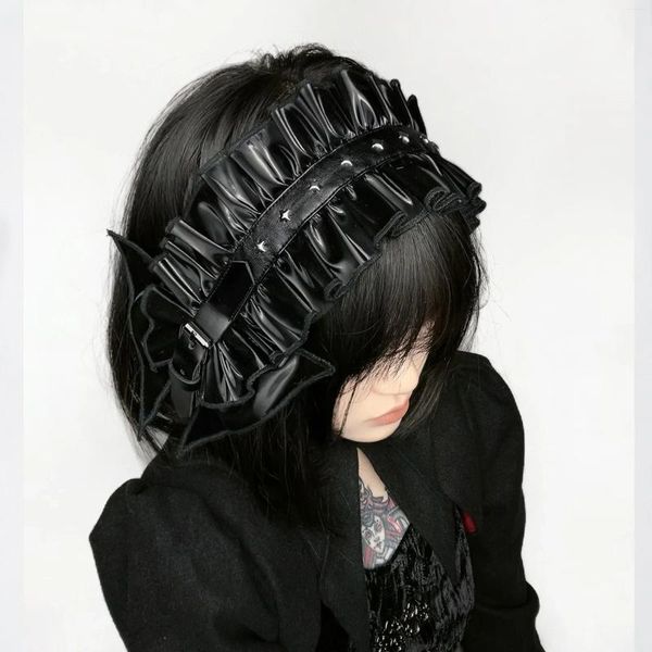 Mode Dark Punk Stil Kopfbedeckung Leder Schleife Kopfschmuck Damen Haarschmuck Vintage Japanisches Band Für Dame