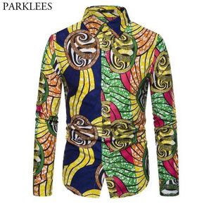 Mode Dashiki Afrikaanse Print Shirt Mannen Merk Batik Wax Katoen Herenkleding Shirts Lange Mouw Hip Hop Afrikaanse kleding 210522