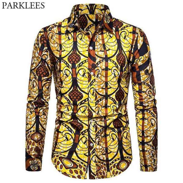 Mode Dashiki Imprimer Chemise africaine Hommes Marque Batik Wax Bazin Riche Coton Traditionnel Afrique Vêtements Chemise Homme 210522