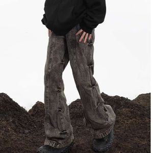 Fashion DAY NY Style américain en détresse Wasteland Feng Shui lavé plissé micro jean évasé pantalon large pour hommes tendance