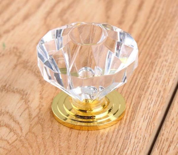 Perillas de armario y cajón con cabeza de diamante de lujo a la moda, tiradores de puertas de armario de cocina aparador dorado de cristal transparente, perilla 1370597