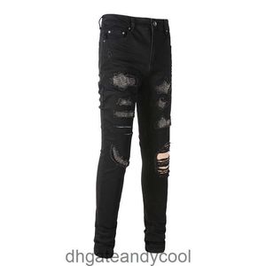 moda Denim Amr Amirres Jeans leggeri Designer di fascia alta Pantaloni Uomo jeans dimagranti di lusso raschiato diamante caldo lavato pieghettato barba di gatto gamba piccola trou CG35