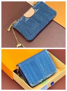 Fashion Denim Blue Men'swomen's Zipper Mini Carte Holder Coinpurse Keychain Designer Portefeuille Portefeuille Sac d'embrayage