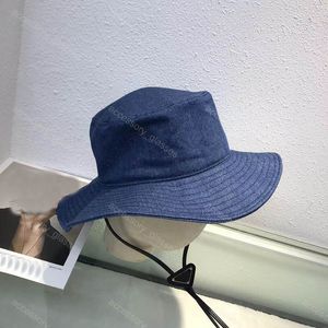 Mode denim emmer hoed ontwerper brede rand met riem voor mannen vrouw nylon touw caps beanie casquettes visser buckets hoeden zomer zon viso accessoires heren heren