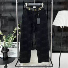 Pantalones vaqueros de moda para mujer, pantalones vaqueros de marcas de diseñador, pantalones con cinturón y letras de Metal empalmado