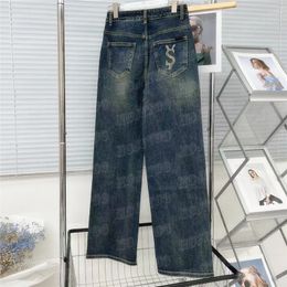 Mode Denim Broek Voor Vrouwen Geborduurd Letter Ontwerp Losse Jeans Meisje Dame Hoogwaardige Broek Kleding