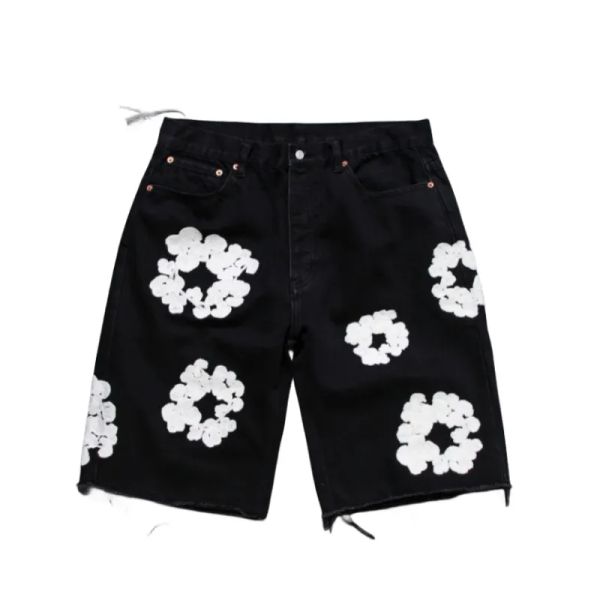 Fashion Denim Teers Shorts Designer Shorts en jean Flower Shortpants Slim Mens Blue Blue Denim Shorts Couronnes Luit clair Jeans Kapok Flower Shorts denim Tissu de jean