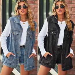 Mode Denim Vest Voor Vrouwen Mouwloos Casual Losse Lange Jeans Jas Jas Straat Hipster Vrouwelijke Kleding S-XL 240131