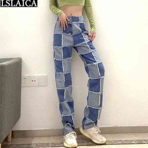 Mode denim vrouw broek patchwork hoge taille casual dames jeans lange broek vrouwen herfst streetwear spodnie damskie 210515