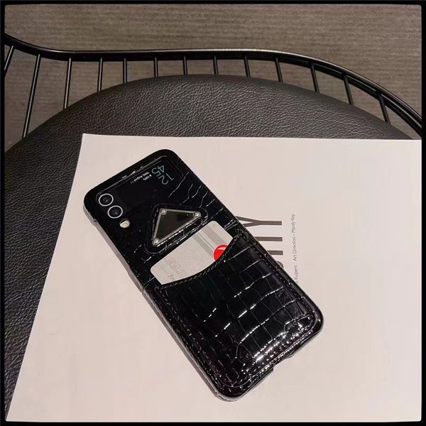 Étuis de téléphone Triangle Desiger de mode pour Samsung Z Flip 5 Z Flip3 Luxe Crocodile Cuir Skin Back Shell Case Card Pocket Holder Cover Z Flip 4 Flip 3 5G 3856222