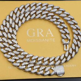 Modeontwerp 925 Zilveren enkele rij 12 mm brede Moissanite Diamond ketting Cuban Link Mens Rapper Chain