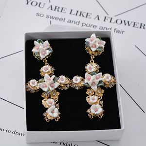 Fashion- Design Barok Keramiek Cross Oorknopjes voor dames Fashion Punk sieraden Crystal Flower statement oorbellen Brincos Bijoux