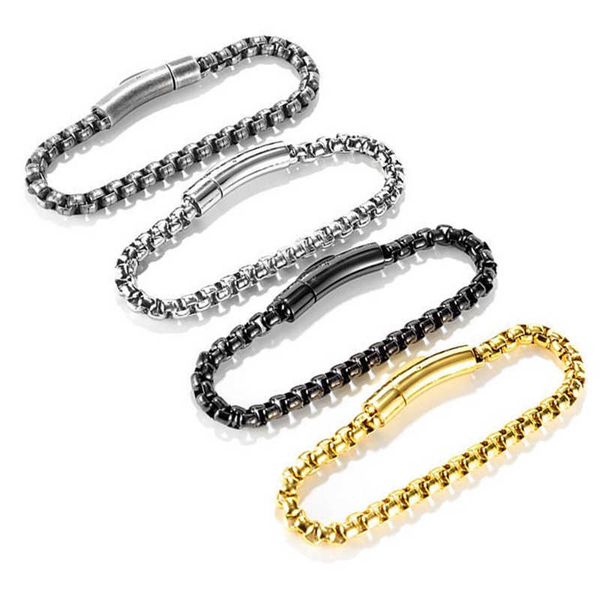 Pulseras con dijes de diseño de moda Pulsera de oro personalizada para hombres Hebilla magnética de cadena de perlas cuadradas de acero de titanio para hombres Accesorios para mujeres