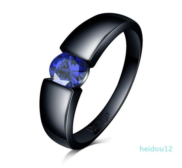 Diseño de moda Anillo de piedra con encanto rosa azul amarillo Zircon Mujeres hombres Joyería de boda Anillos de compromiso rellenos de oro negro Bague Femm3029389